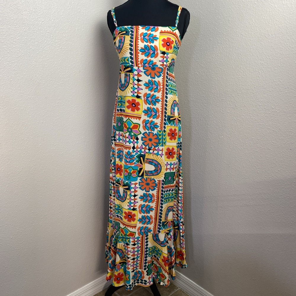 Paper Heart Tank Dress Women's Small Floral Rainbow Midi Boho Festival Summer